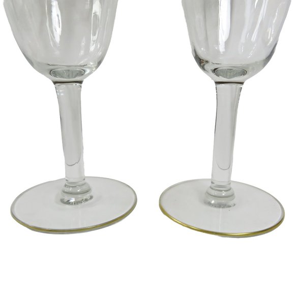 Vintage TWO (2) Tiffin? Minton? Gold Encrusted Band Clear Optic 6.75" Glasses - Picture 5 of 12